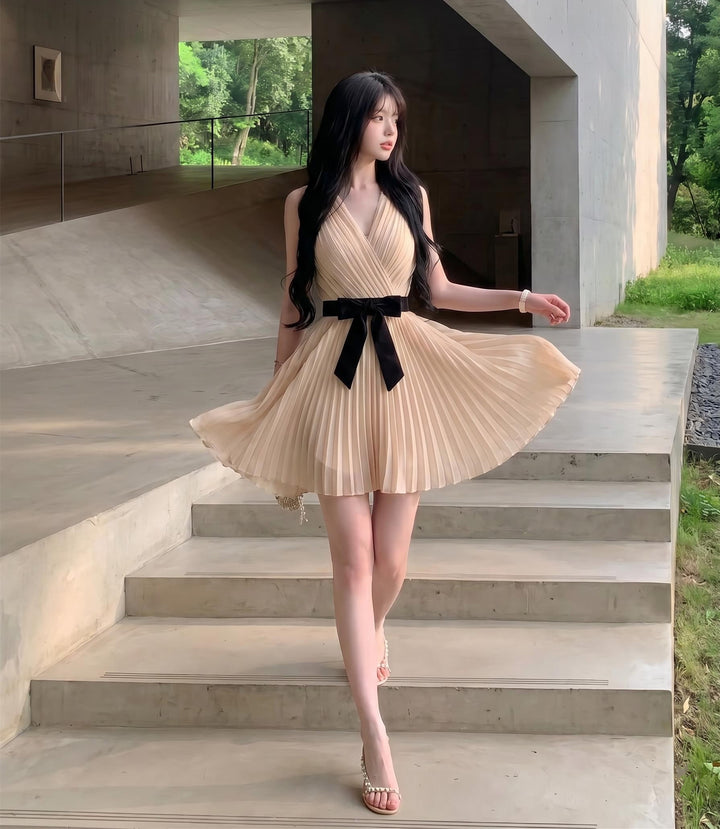 【dress】リボンプリーツミニワンピース　N3680