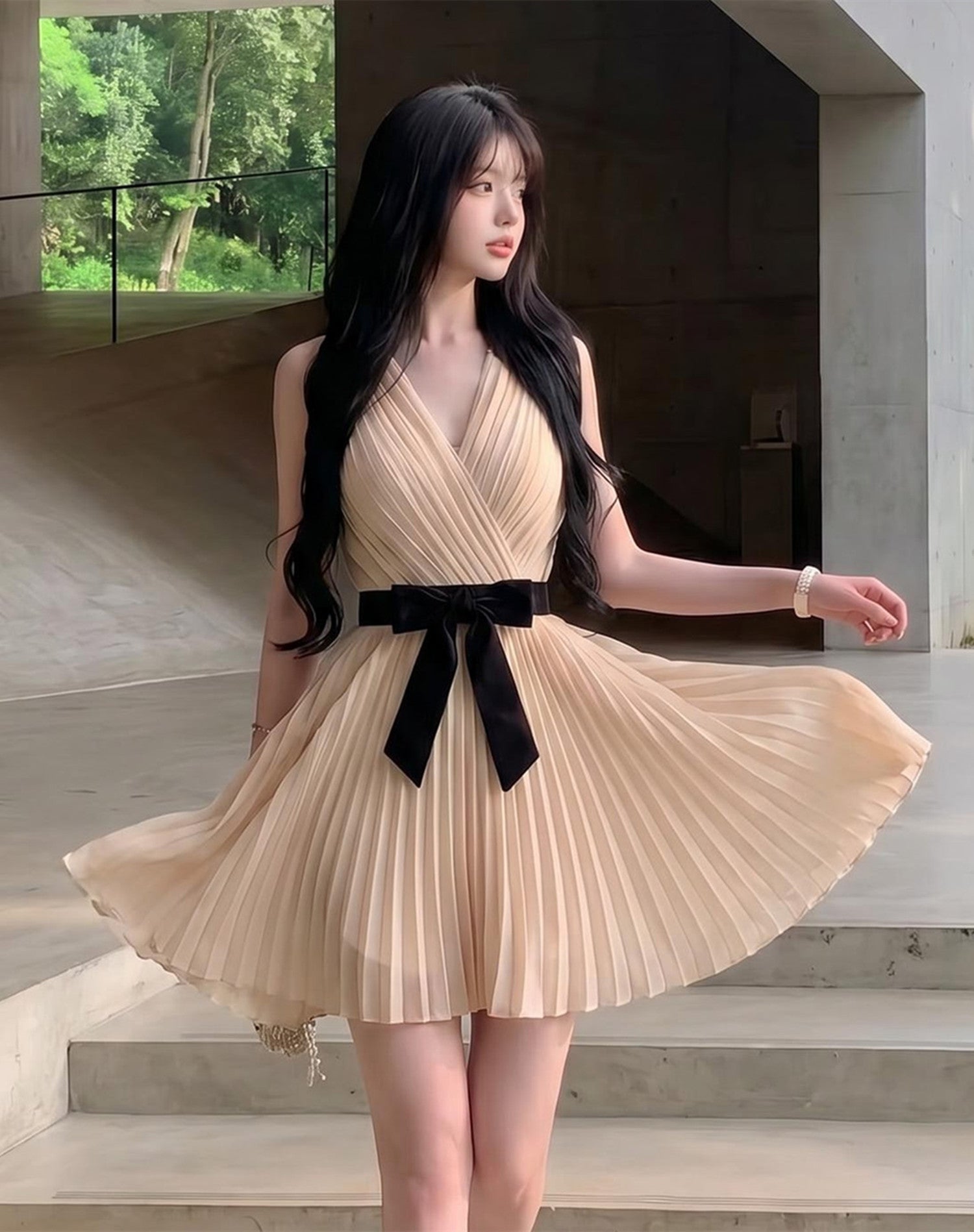 dress】リボンプリーツミニワンピース N3680 – NANASTYLE