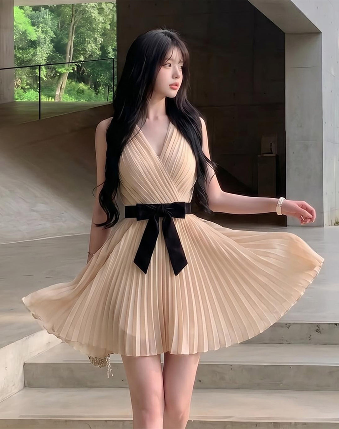 【dress】リボンプリーツミニワンピース　N3680