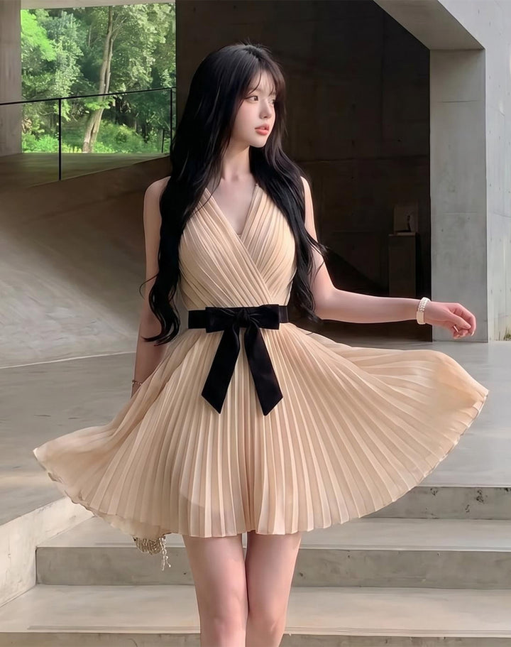 【dress】リボンプリーツミニワンピース　N3680