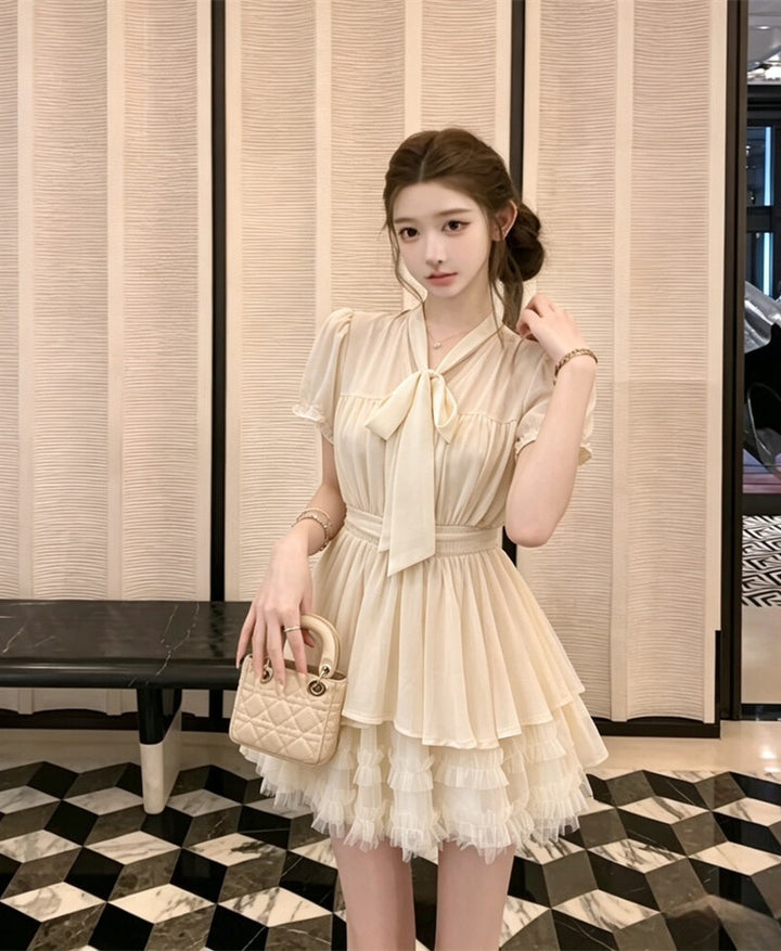 【set】リボントップス×ティアードチュールスカートセット   N3682