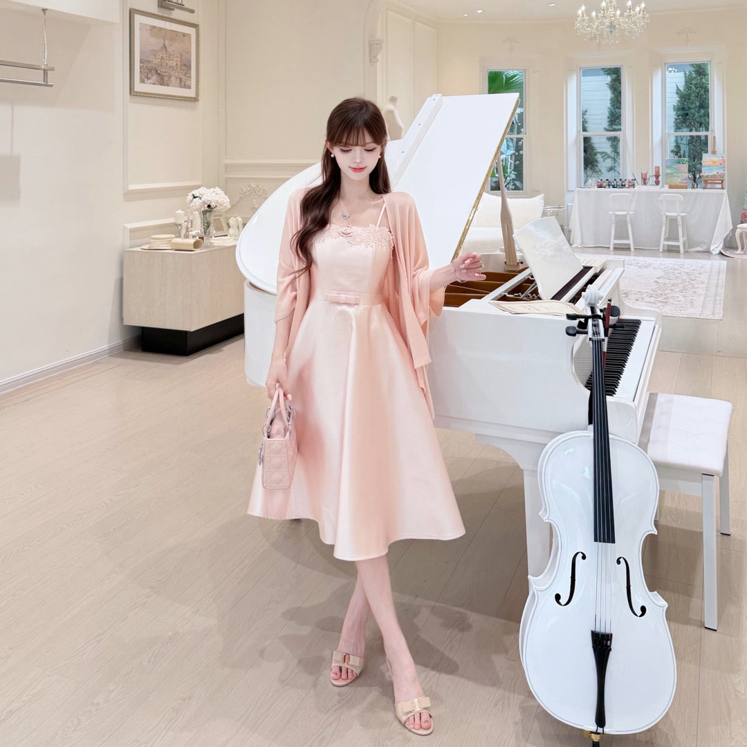 【dress】ウエストリボンレースドッキングキャミワンピース　N3684