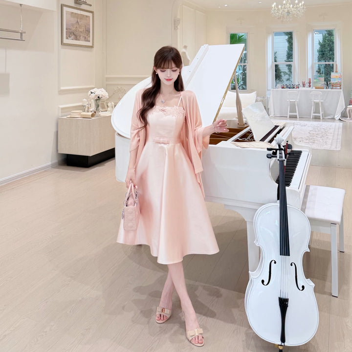 【dress】ウエストリボンレースドッキングキャミワンピース　N3684