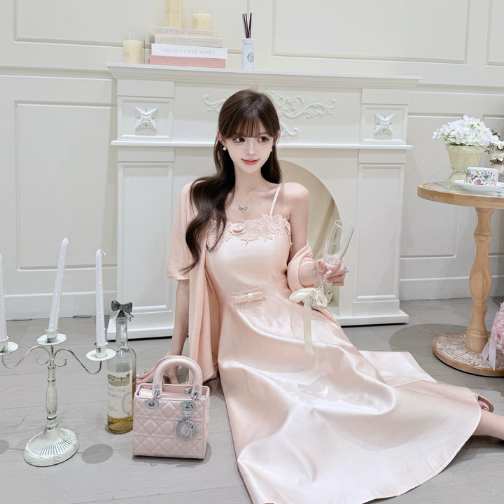【dress】ウエストリボンレースドッキングキャミワンピース　N3684