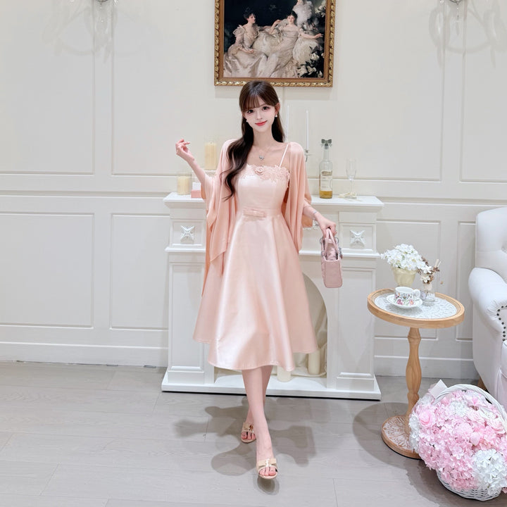 【dress】ウエストリボンレースドッキングキャミワンピース　N3684