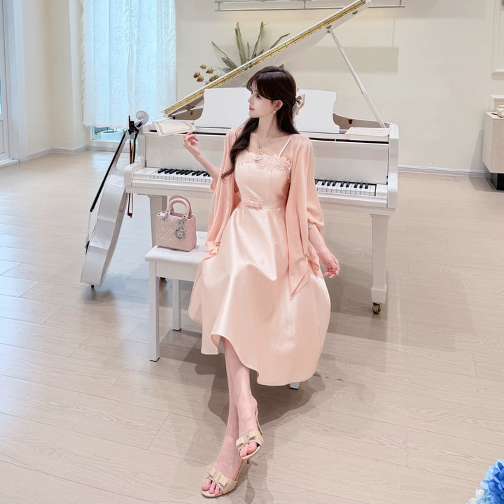 【dress】ウエストリボンレースドッキングキャミワンピース　N3684
