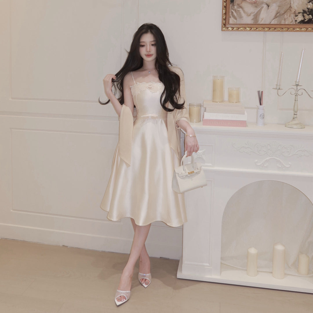 【dress】ウエストリボンレースドッキングキャミワンピース　N3684