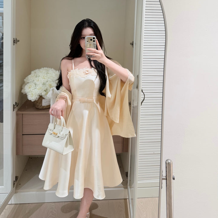 【dress】ウエストリボンレースドッキングキャミワンピース　N3684