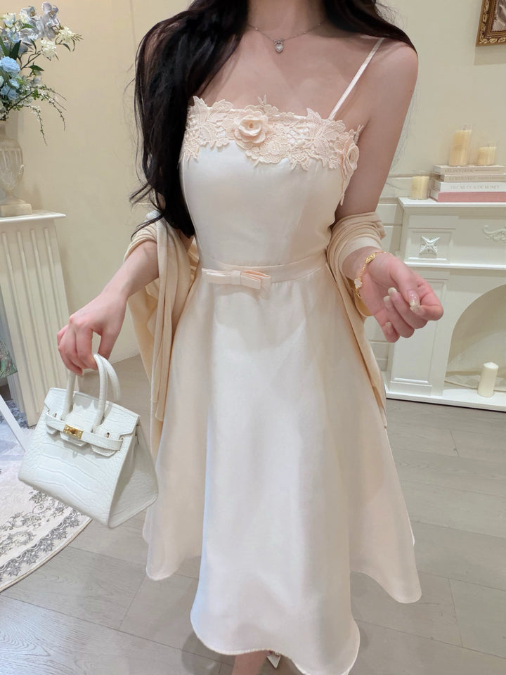 【dress】ウエストリボンレースドッキングキャミワンピース　N3684