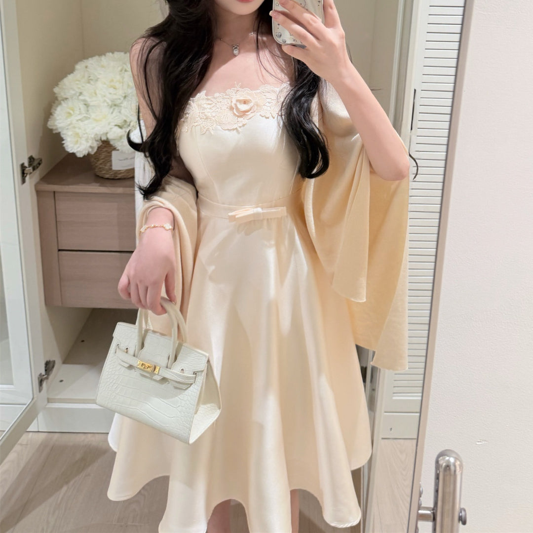 【dress】ウエストリボンレースドッキングキャミワンピース　N3684