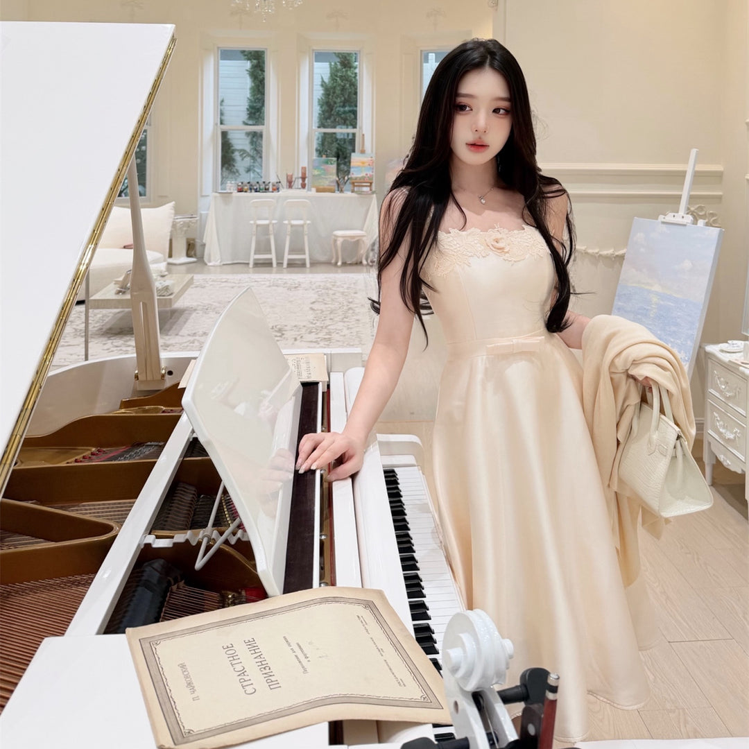 【dress】ウエストリボンレースドッキングキャミワンピース　N3684