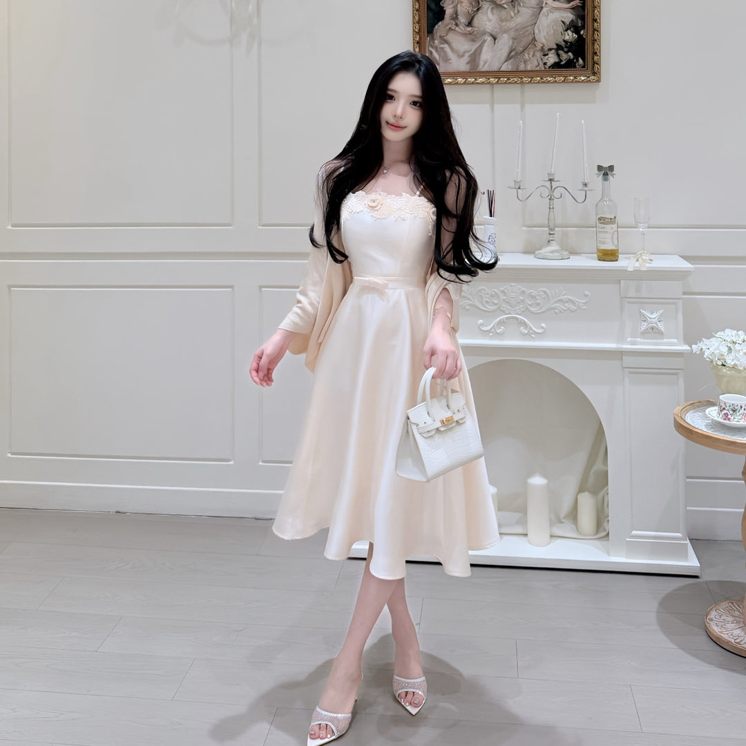 【dress】ウエストリボンレースドッキングキャミワンピース　N3684