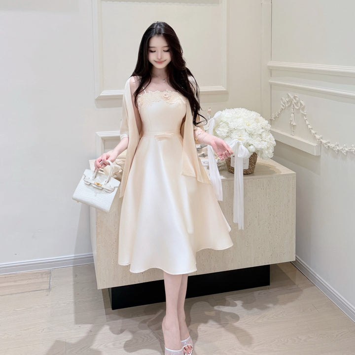 【dress】ウエストリボンレースドッキングキャミワンピース　N3684