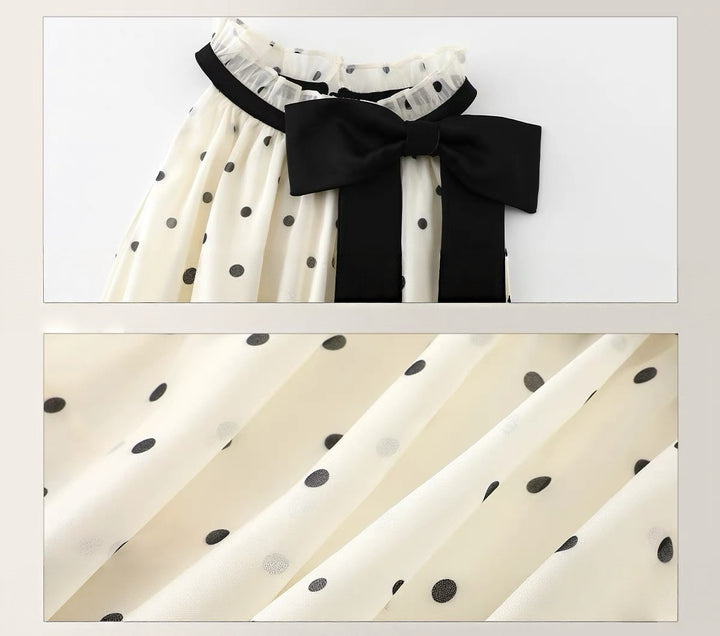 【dress】ドット柄リボンティアードロングワンピース　N3685