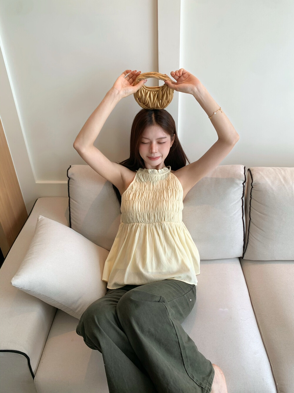 【tops】ホルターネックシャーリングトップス   N3688