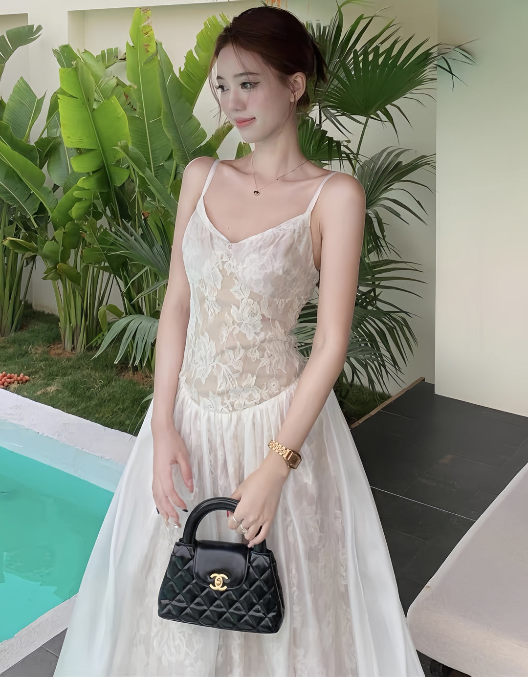 【dress】レースロングワンピース　K0606