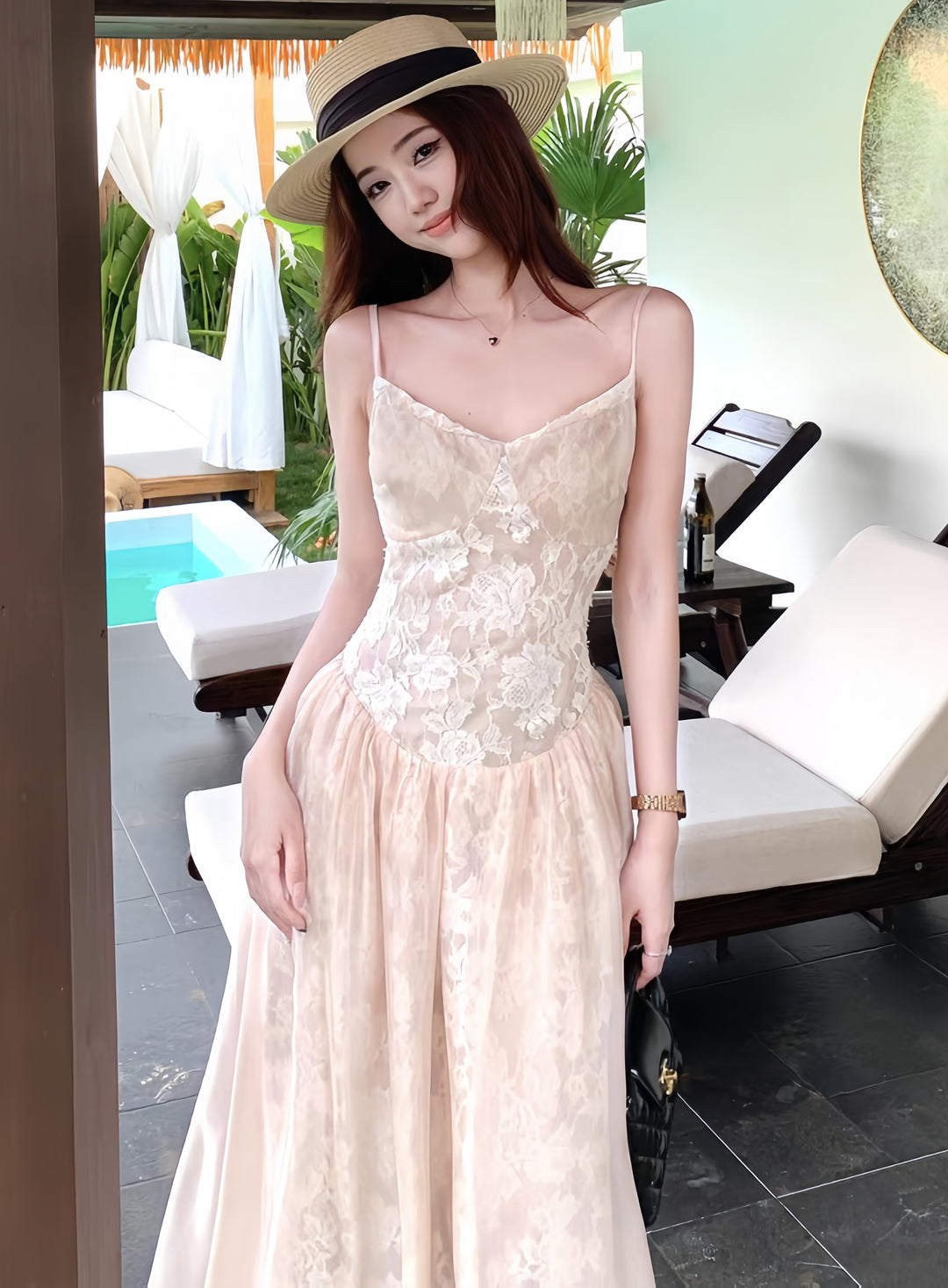 【dress】レースロングワンピース　K0606