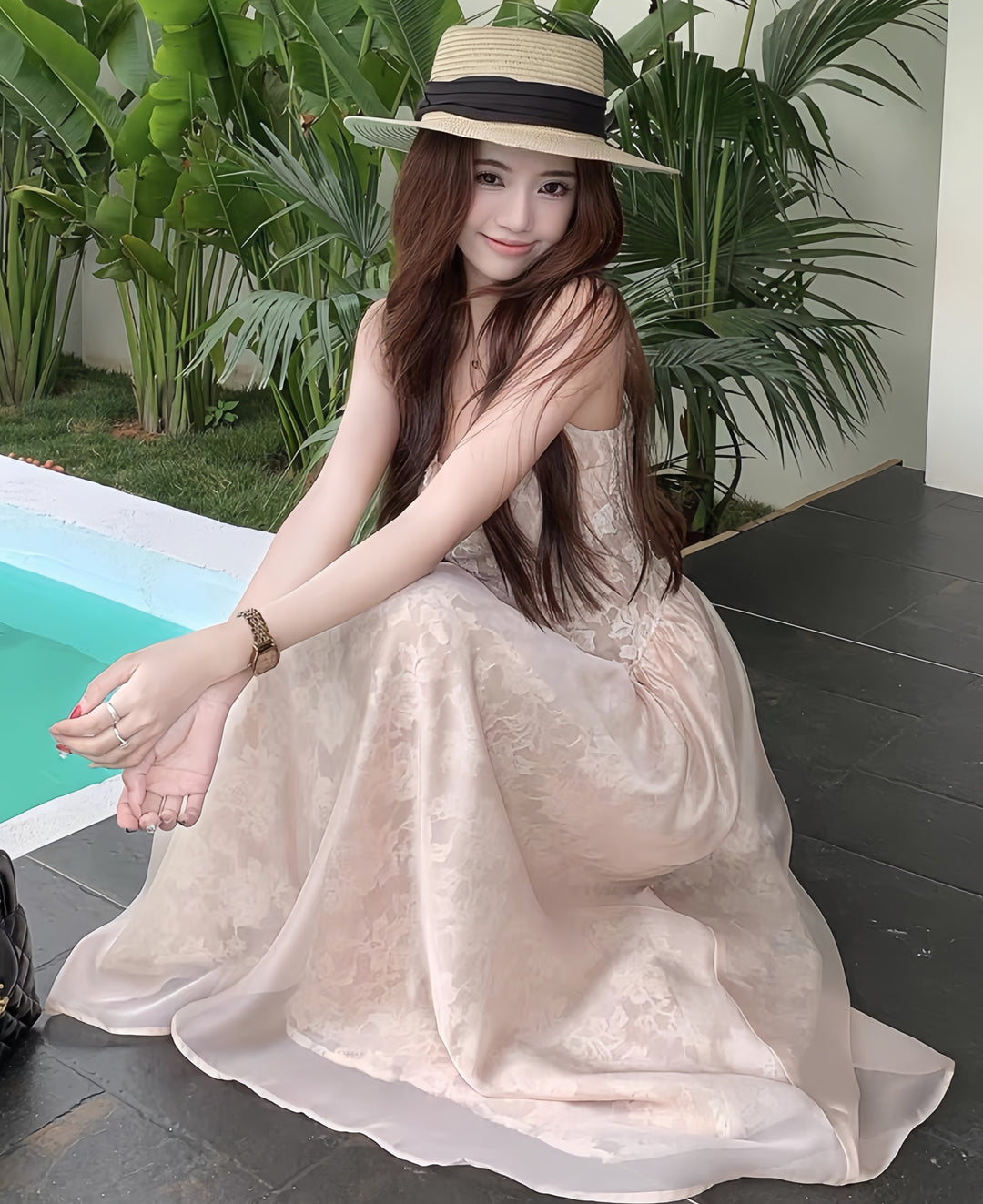 【dress】レースロングワンピース　K0606
