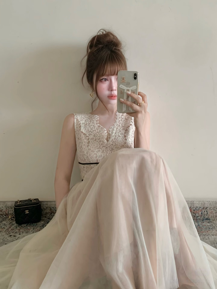 【dress】レースドッキングチュールワンピース　N3648