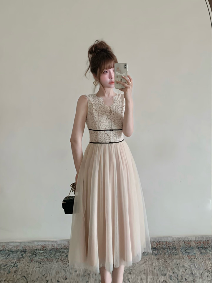 【dress】レースドッキングチュールワンピース　N3648