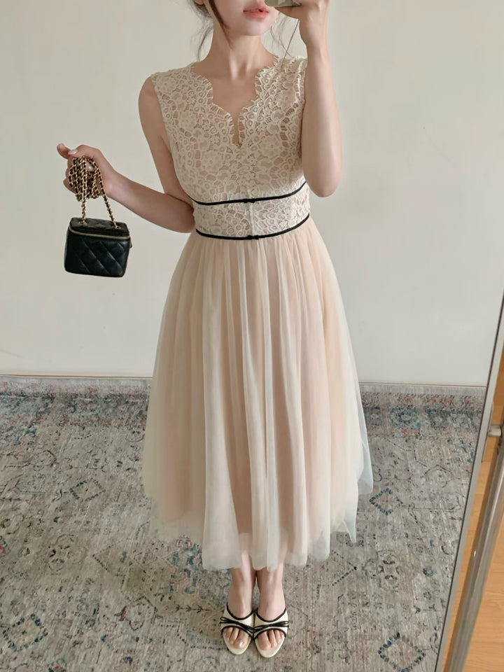 【dress】レースドッキングチュールワンピース　N3648