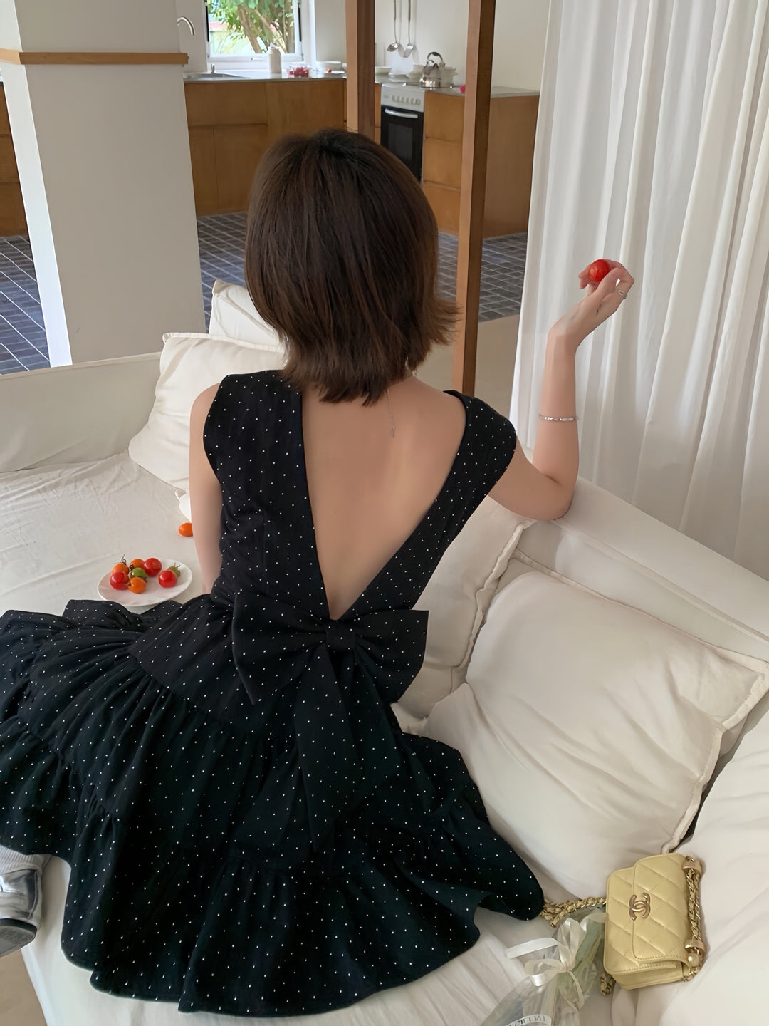 【dress】バックリボンドットミニワンピース　K0611