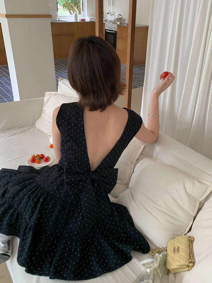 【dress】バックリボンドットミニワンピース　K0611