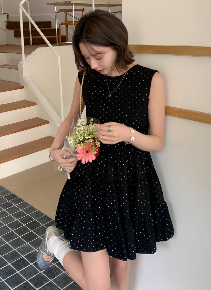 【dress】バックリボンドットミニワンピース　K0611