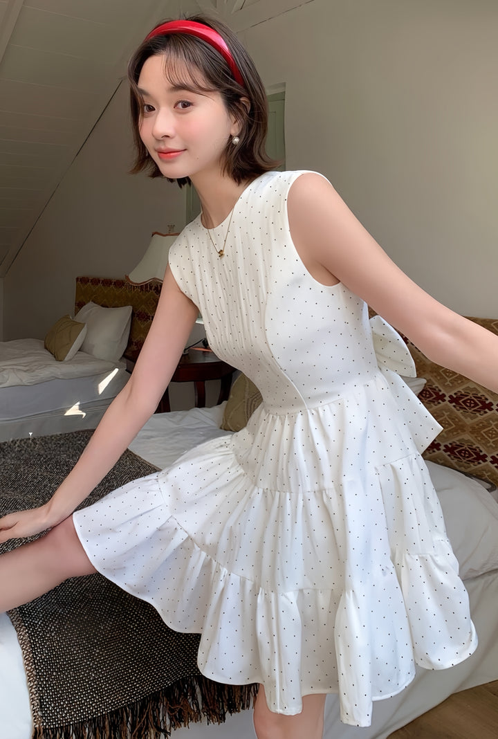 【dress】バックリボンドットミニワンピース　K0611