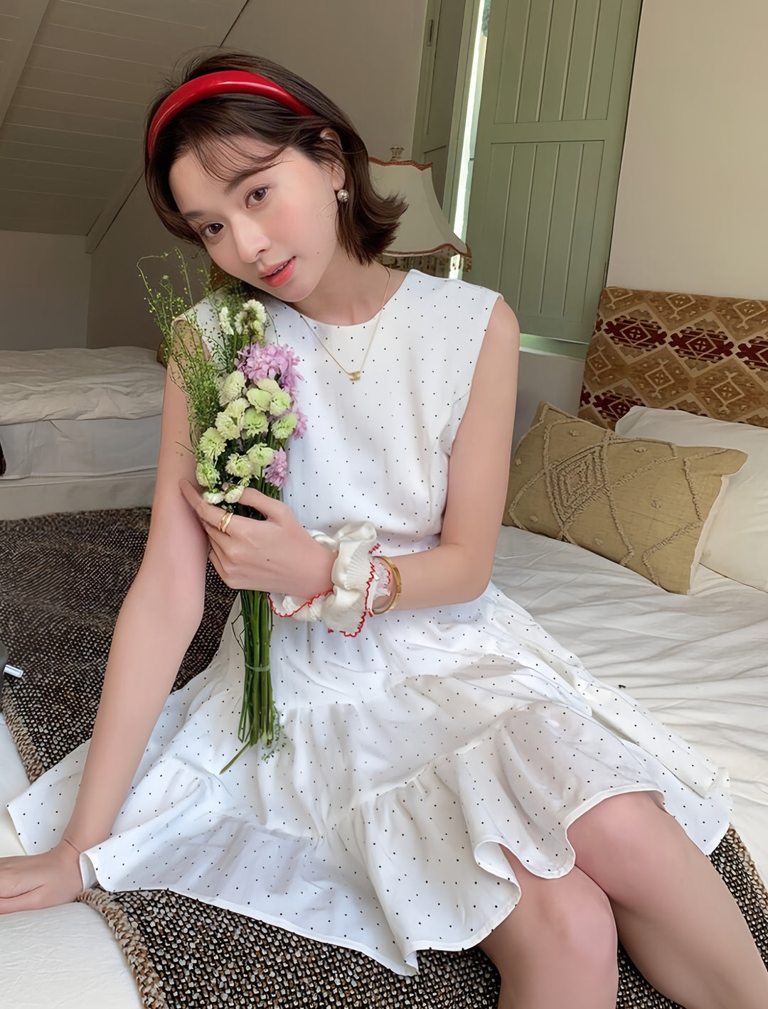【dress】バックリボンドットミニワンピース　K0611