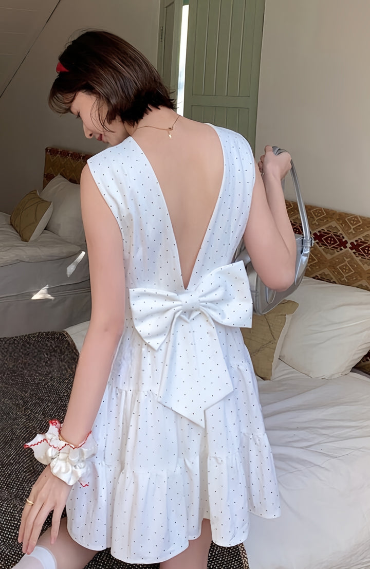 【dress】バックリボンドットミニワンピース　K0611