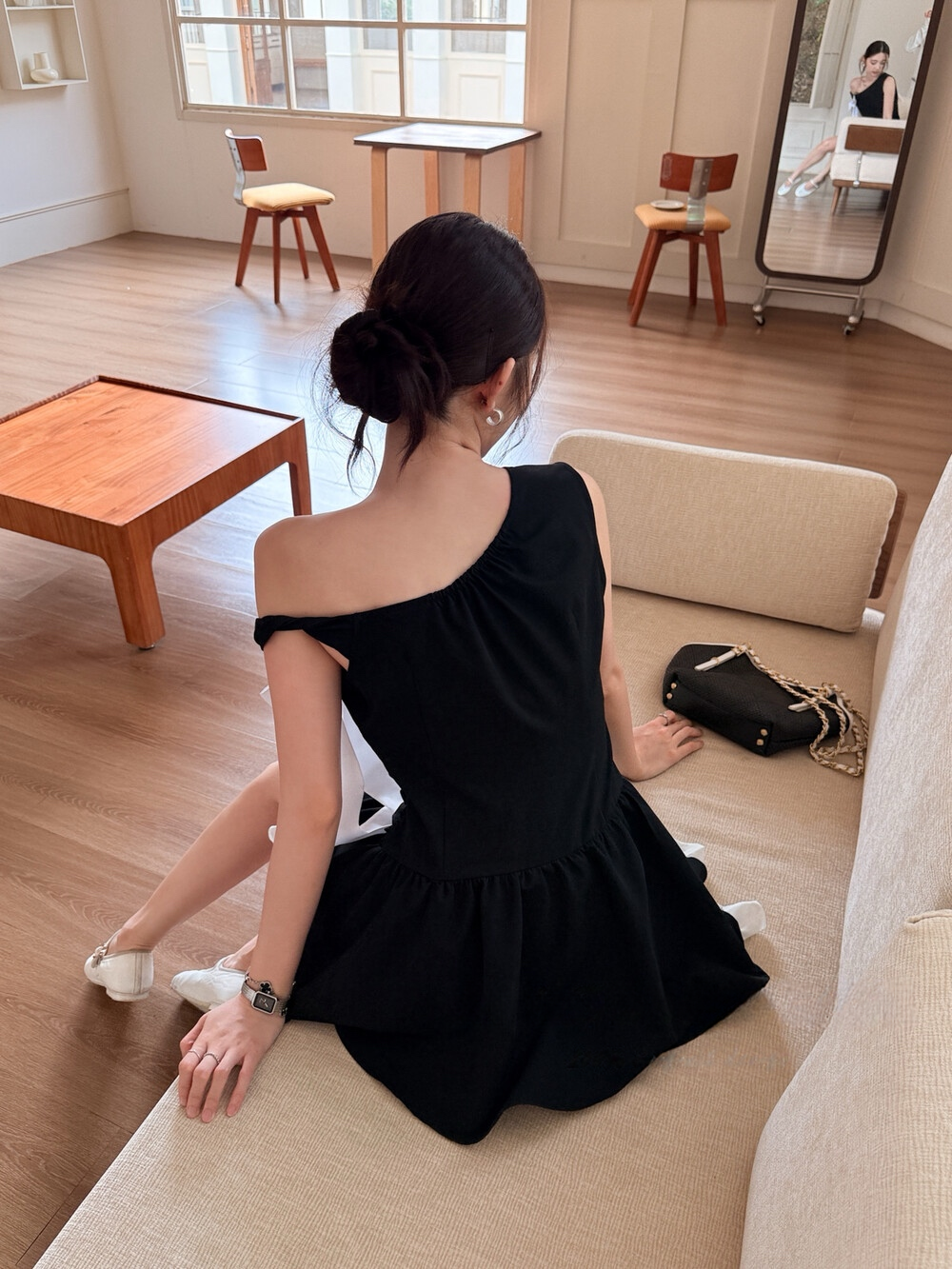 【dress】ワンショルダーリボンミニワンピース　N3697