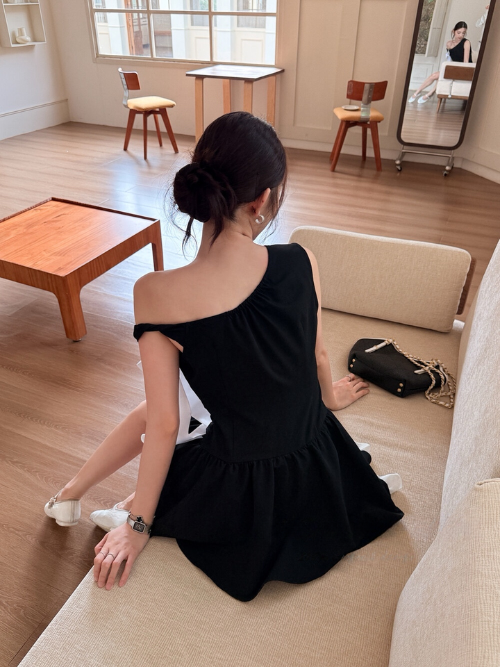 【dress】ワンショルダーリボンミニワンピース　N3697