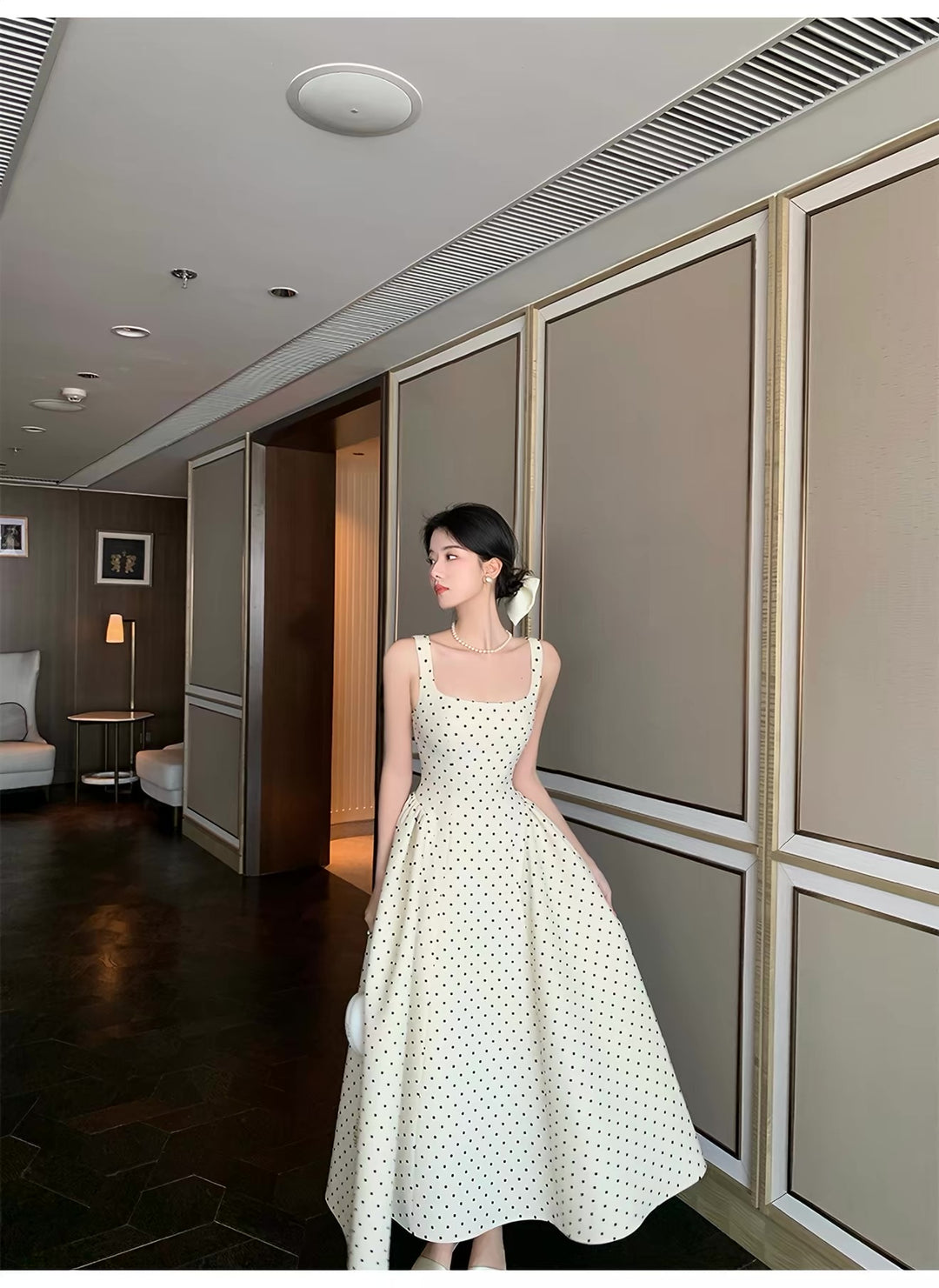 【dress】ドット柄ロングワンピース  K0576
