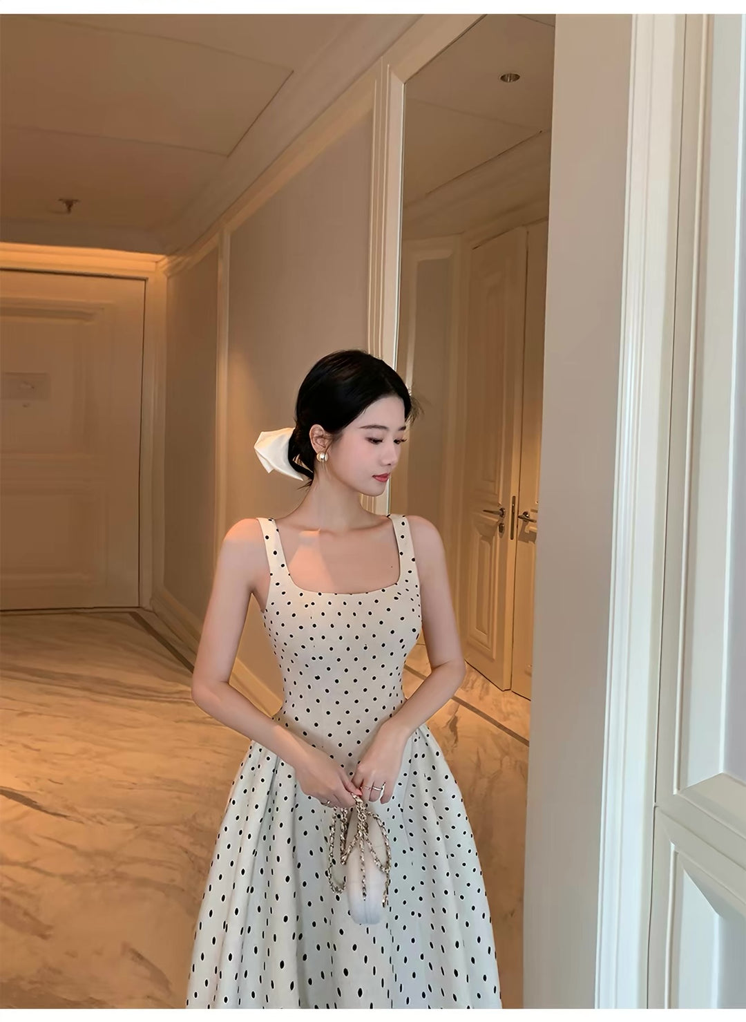 【dress】ドット柄ロングワンピース  K0576