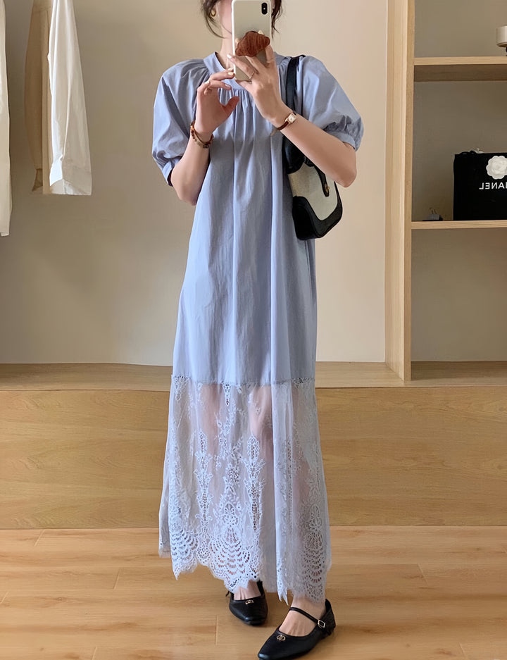 【dress】レースドッキングロングワンピース　K0613