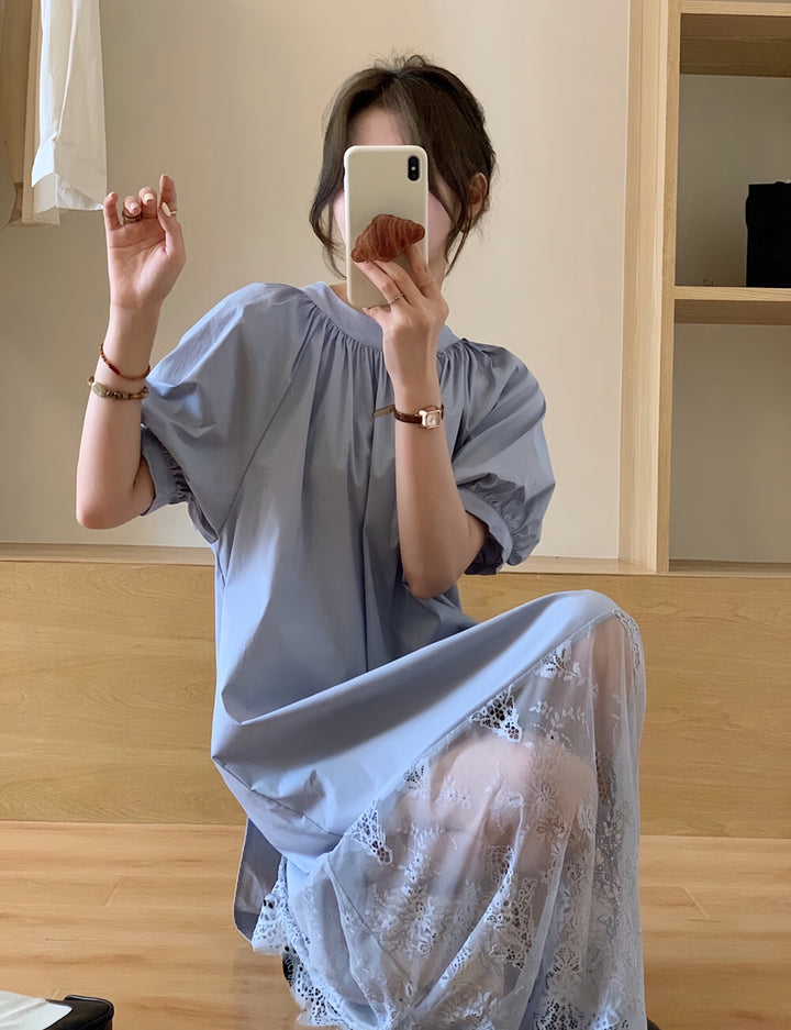 【dress】レースドッキングロングワンピース　K0613