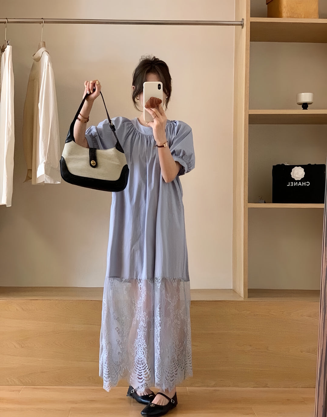 【dress】レースドッキングロングワンピース　K0613