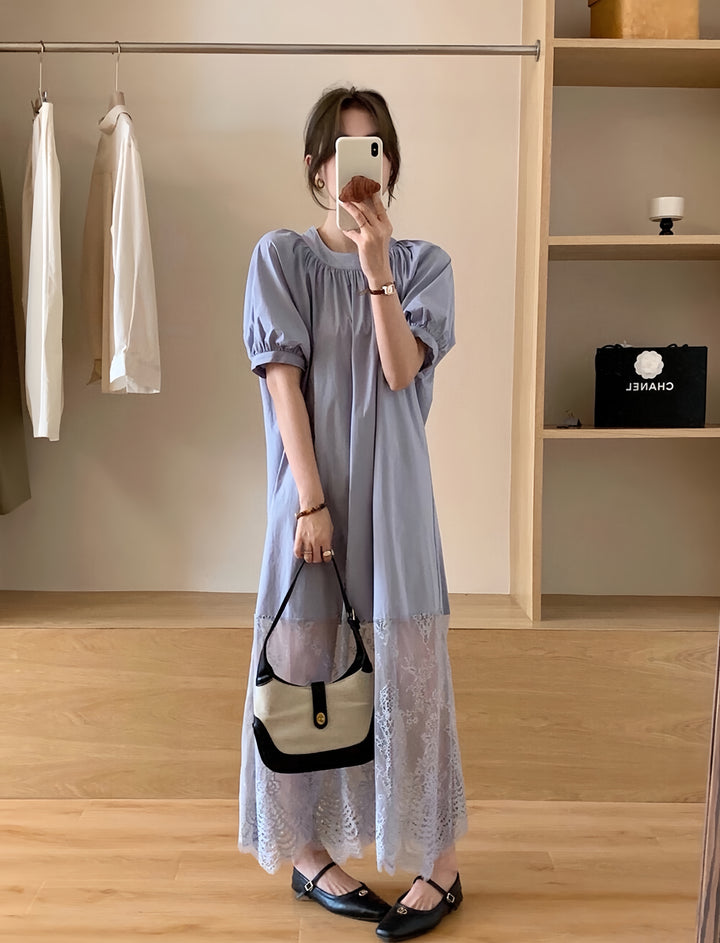 【dress】レースドッキングロングワンピース　K0613