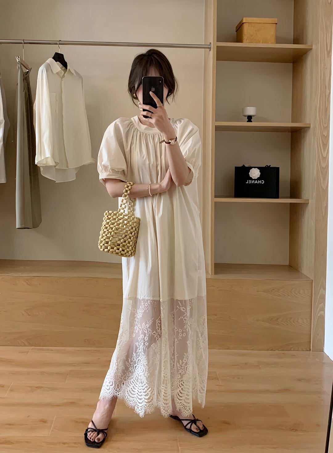 【dress】レースドッキングロングワンピース　K0613
