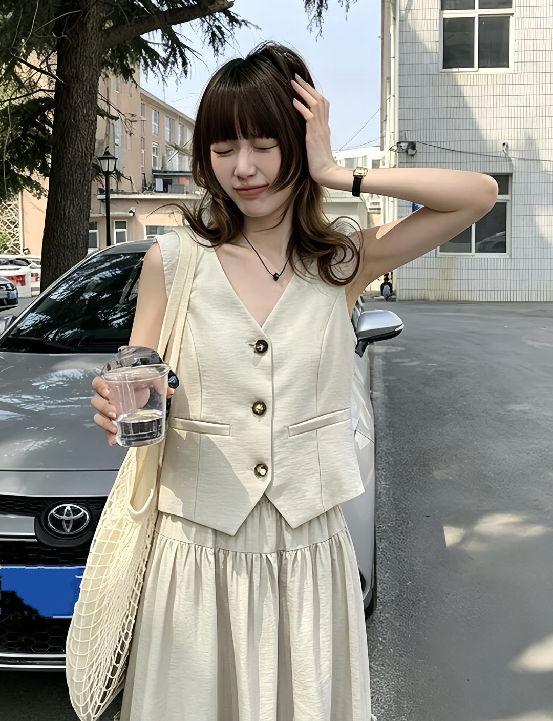 【set】ジレ×フリルロングスカートセット   K0613