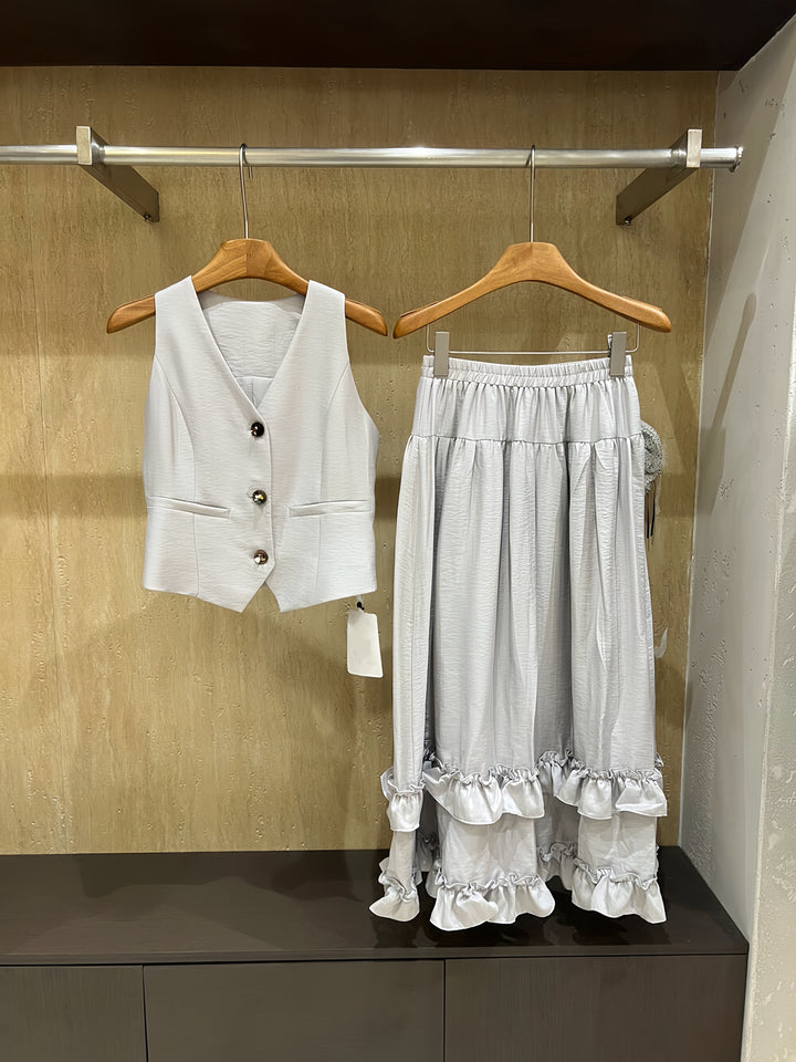 【set】ジレ×フリルロングスカートセット   K0613