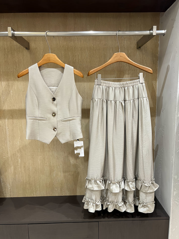 【set】ジレ×フリルロングスカートセット   K0613