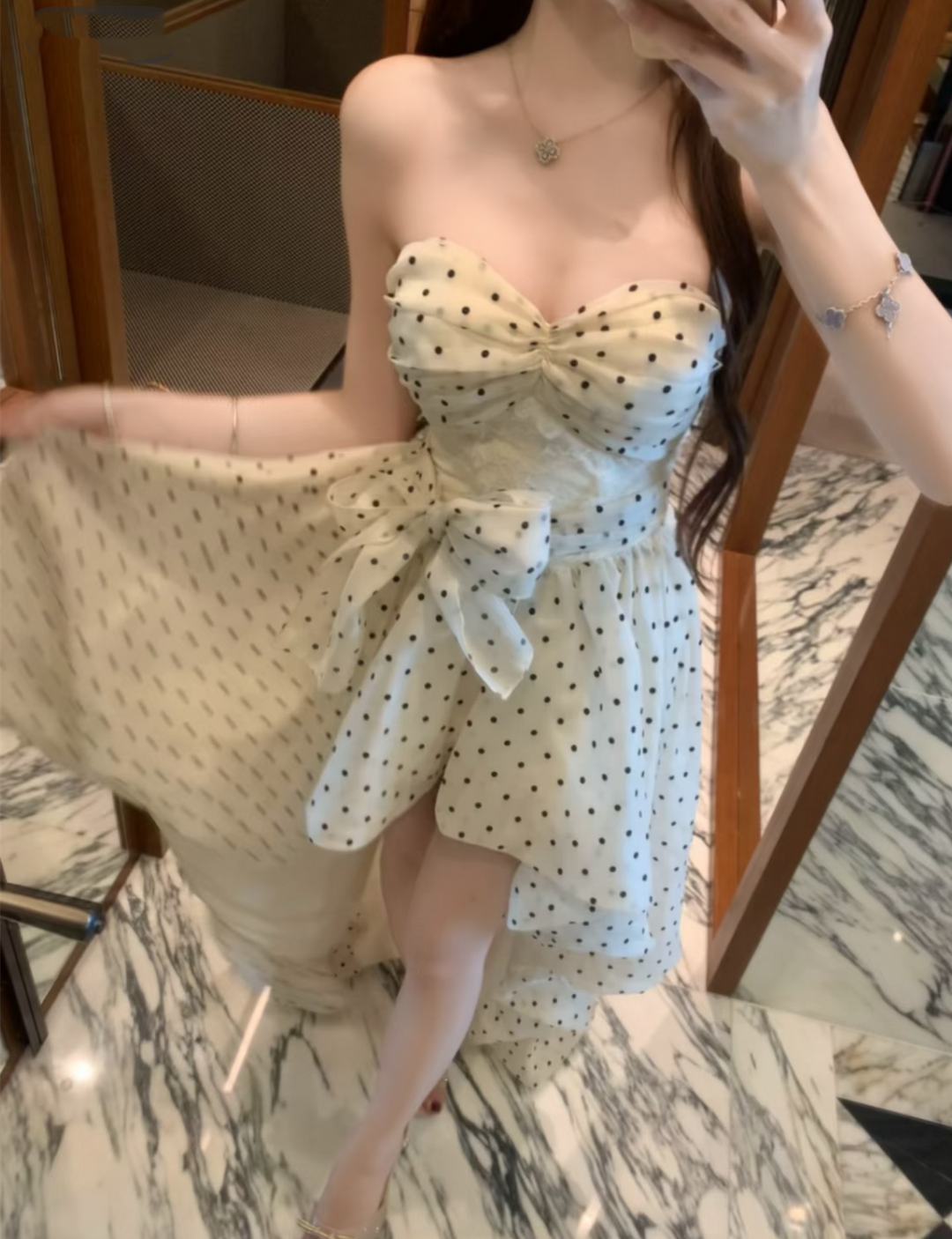 【dress】ドットイレヘムベアトップワンピース　N3700