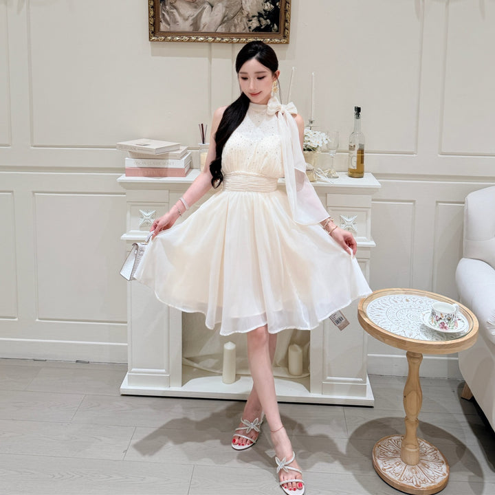 【dress】ラインストーン付きホルターネックワンピース　N3701