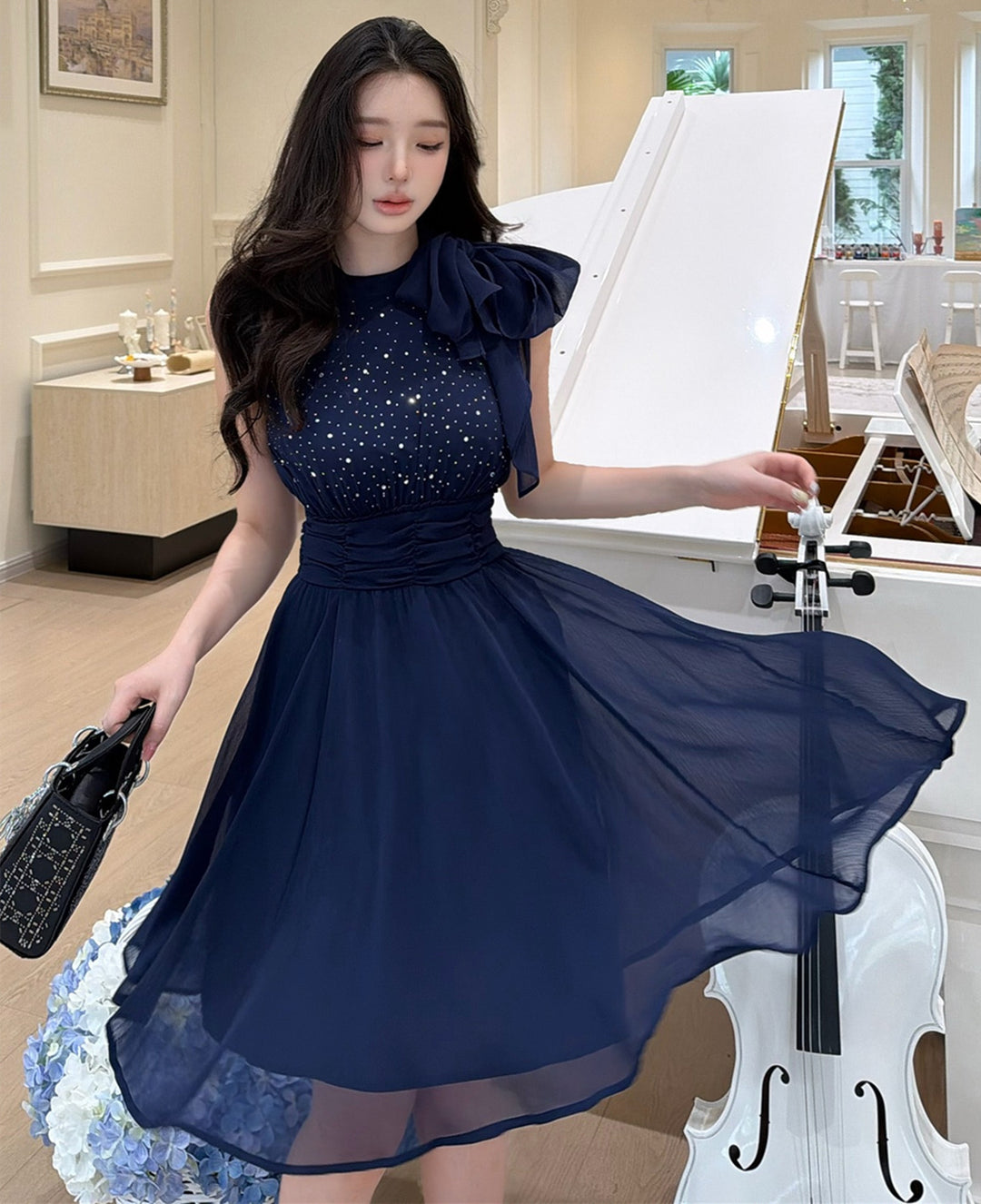 【dress】ラインストーン付きホルターネックワンピース　N3701