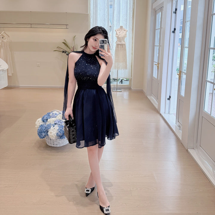 【dress】ラインストーン付きホルターネックワンピース　N3701
