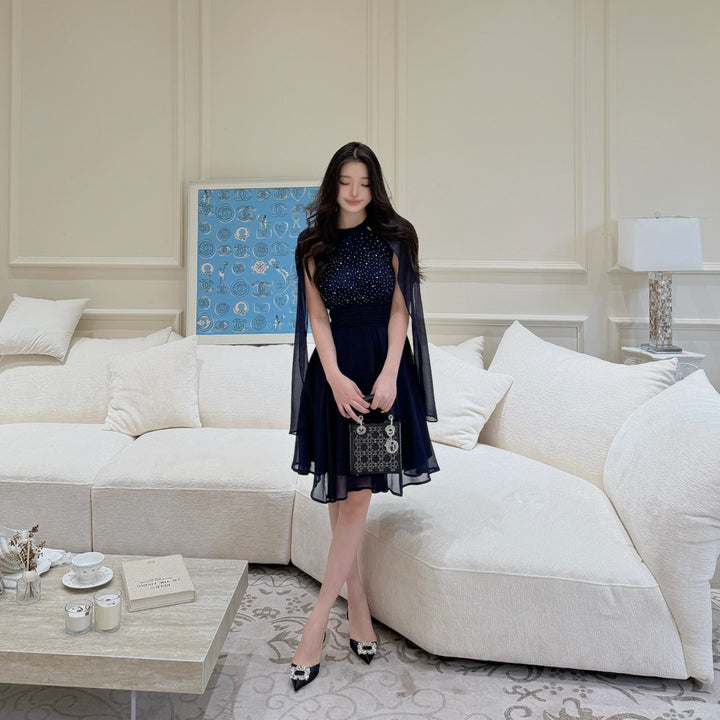 【dress】ラインストーン付きホルターネックワンピース　N3701