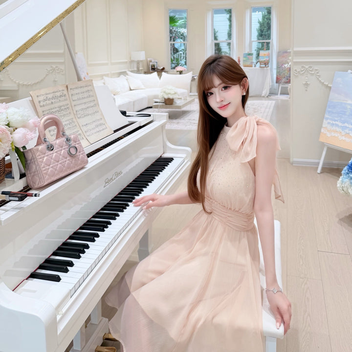 【dress】ラインストーン付きホルターネックワンピース　N3701