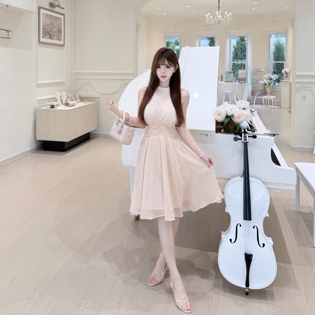 【dress】ラインストーン付きホルターネックワンピース　N3701